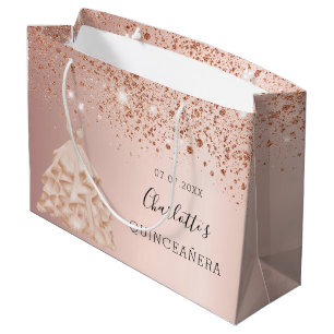 Quinceanera roos gouden jurk naam groot cadeauzakje