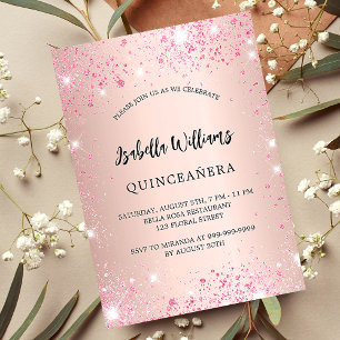 Quinceanera roos gouden roze sparken luxe kaart