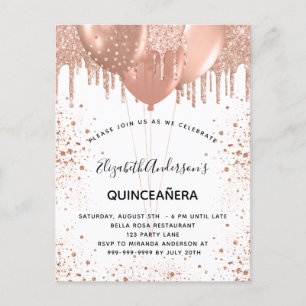 Quinceanera roos gouden witte ballonnen uitnodiging briefkaart