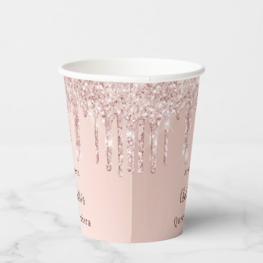 Quinceanera roos goudglitter drift party papieren bekers (Rechts)