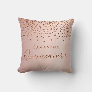 Quinceanera roos goudglitter druppelnaam kussen