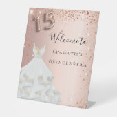 Quinceanera roos goudglitter welkom reclamebord met voetstuk (Voorkant)