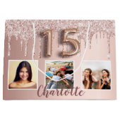 Quinceanera roos goudroze glitter fotomonogram groot cadeauzakje (Voorkant)