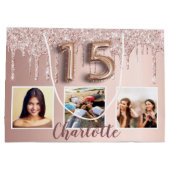 Quinceanera roos goudroze glitter fotomonogram groot cadeauzakje (Achterkant)