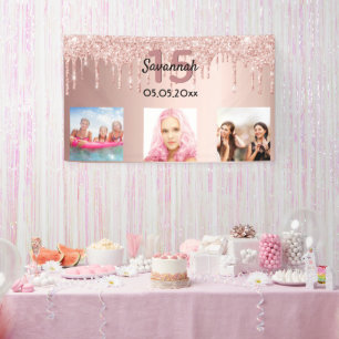 Quinceanera roos goudroze glitter spandoek