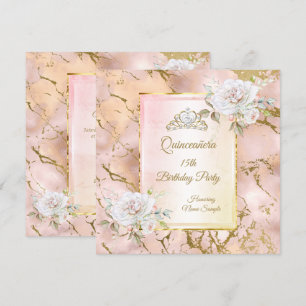 Quinceanera Roos Pink Gold Birthday Party Invite Kaart