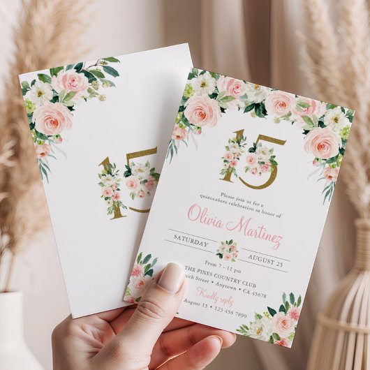 Quinceañera rose Anniversaire Invitation Blush Flo