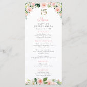 Quinceañera Rose Floral Menu Blush Rose Gold 15e (Devant)