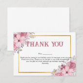 Quinceanera rose florale Carte de remerciements d' (Devant / Derrière)