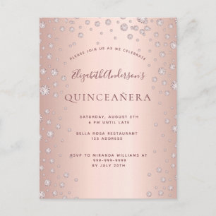 Quinceanera rose or diamants invitation