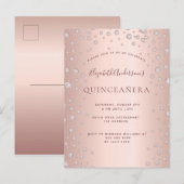 Quinceanera rose or diamants invitation (Devant / Derrière)