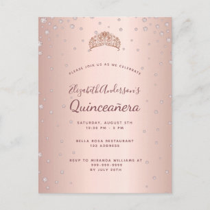 Quinceanera rose or diamants invitation