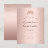 Quinceanera rose or diamants invitation (Devant / Derrière)