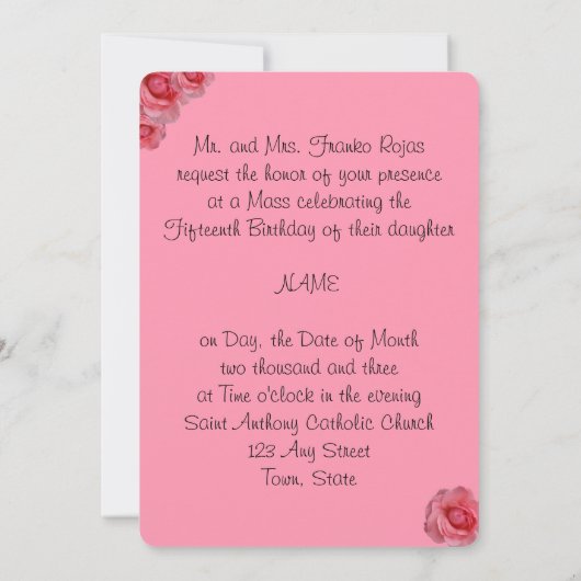 Quinceanera, Roses Roses Rose Invitation / Douce Q (Dos)