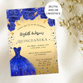 Quinceanera royal blauw goud glitter jurk bloemals kaart