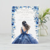 Quinceañera Royal bleu Floral Princesse Invitation (Debout devant)