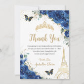 Quinceañera Royal Blue Floral Eiffel 16e verjaarda Bedankkaart (Voorkant)