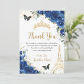 Quinceañera Royal Blue Floral Eiffel 16e verjaarda Bedankkaart (Staand voorkant)