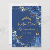 Quinceañera Royal Blue Floral Eiffel 16e verjaarda Bedankkaart (Achterkant)