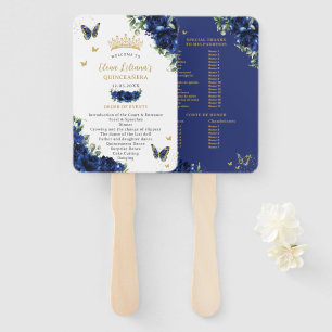 Quinceañera Royal Blue Floral Evenementen Programm Handwaaier