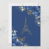 Quinceañera Royal Blue Floral Paris Eiffel Gold Kaart (Achterkant)