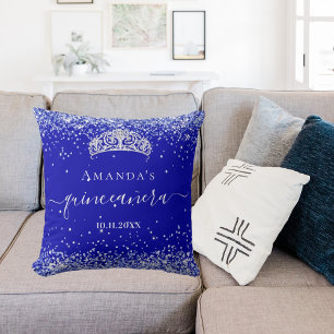 Quinceanera royal blue glitter stof tiara name kussen