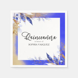 Quinceanera Royal Blue Gold Botanica - Aangepast Servet