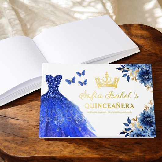 Quinceañera Royal Blue Gold Princess Butterflies