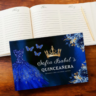 Quinceañera Royal Blue Gold Princess Vlinders Gastenboek
