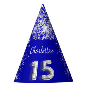 Quinceanera royal blue Silglitter name Feesthoedjes