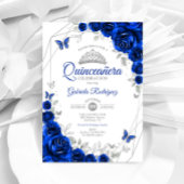 Quinceanera Royal Blue Silver Floral Kaart