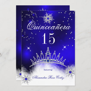 Quinceanera Royal Blue Snowflake 15th Birthday Kaart