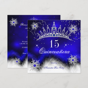 Quinceanera Royal Blue Snowflake 15th Birthday Kaart