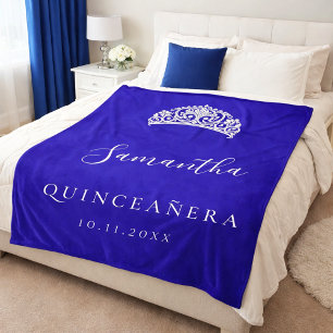 Quinceanera royal blue tiara crown name fleece deken