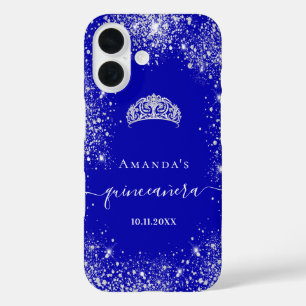 Quinceanera royal blue zilverglitter tiara name iPhone 16 hoesje