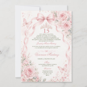 Quinceañera Roze bloem 15 Jaar Prinses Tiara Kaart
