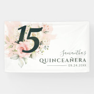Quinceanera Roze Bloem 15e Verjaardag Script Spandoek