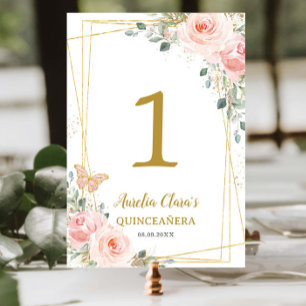 Quinceañera Roze Bloem Gouden Vlinders Kaart