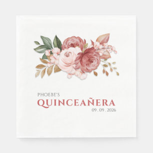Quinceanera Roze Bloemen Rustiek Botanisch Servet