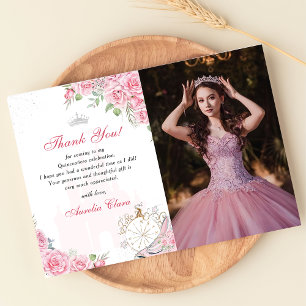 Quinceanera Roze Bloemenkroon Bedankkaart Kaart