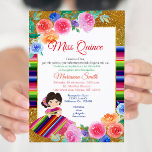 Quinceanera Roze Bloemrijke Mexicaanse Miss Quince Kaart