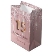 Quinceanera roze druppels medium cadeauzakje (Voorkant Gekanteld)