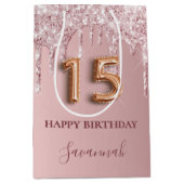 Quinceanera roze druppels medium cadeauzakje (Voorkant)