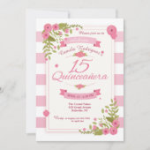 Quinceañera roze en witte strepen uitnodiging (Voorkant)