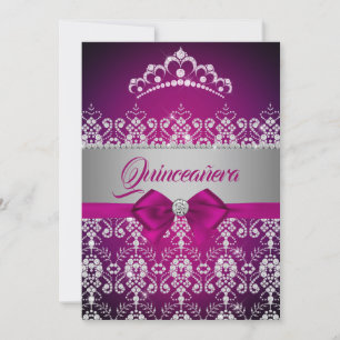 Quinceanera Roze Glitter Diamanten Tiara Boog Kaart
