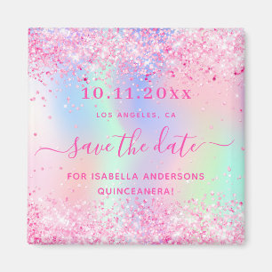 Quinceanera roze glitter save the date magnet magneet