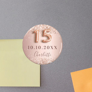 Quinceanera roze goud blozen glitter save the date magneet
