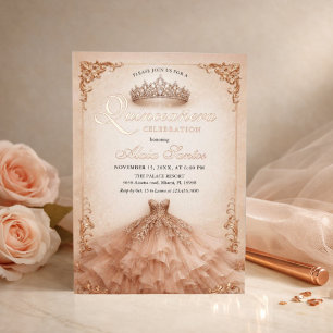 Quinceanera Roze Goud Elegante Champagne Ivoor Folie Uitnodiging