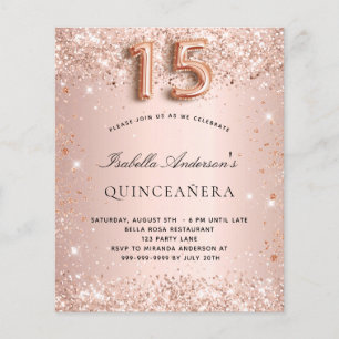 Quinceanera roze gouden blush glitter budget flyer
