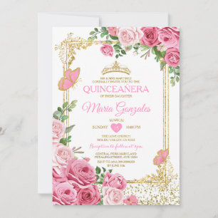 Quinceañera Roze Gouden Kroon Vlinder 15 Anos Kaart